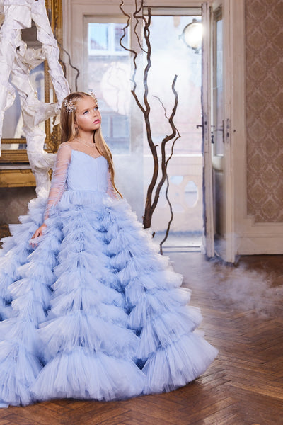 Girls Dress Pentelei Couture Ruffled Tulle Princess Pageant Party Gown