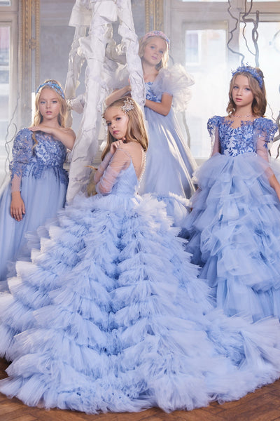 Girls Dress Pentelei Couture Ruffled Tulle Princess Pageant Party Gown