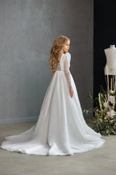 Girls Communion Special Occasion White Gown With Long Sheer Sleeves