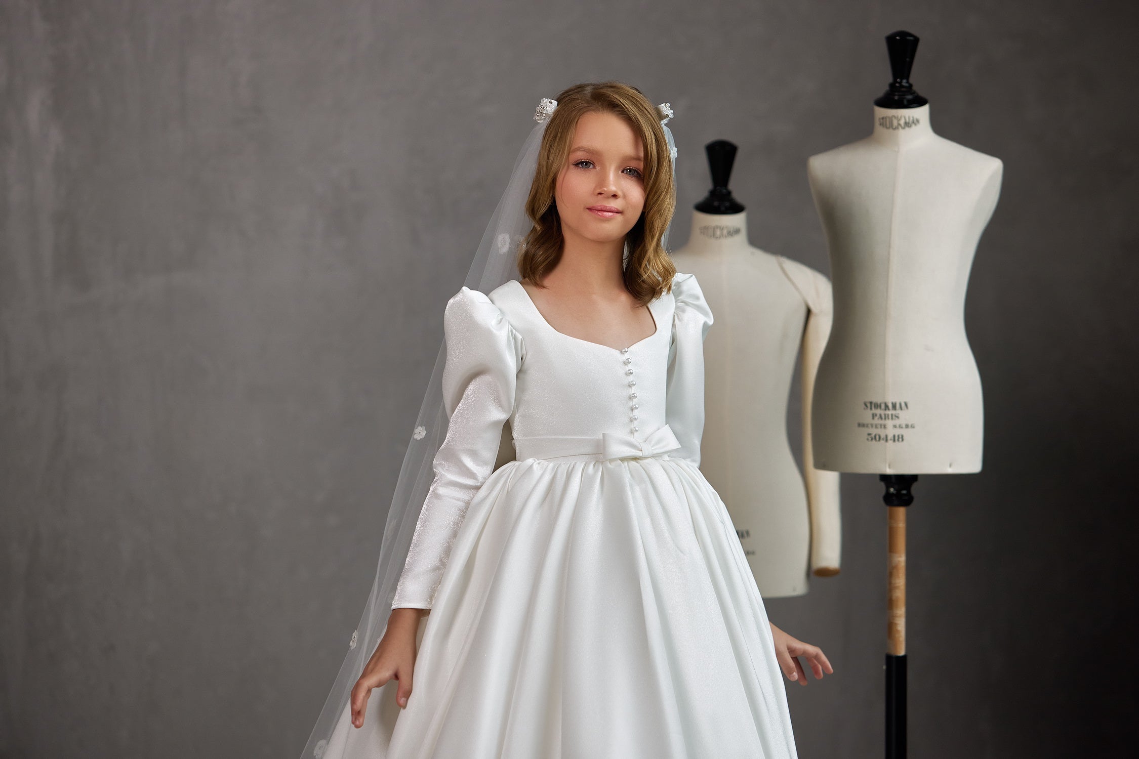 Girls First Communion Satin Special Occasion Floor Length Dress