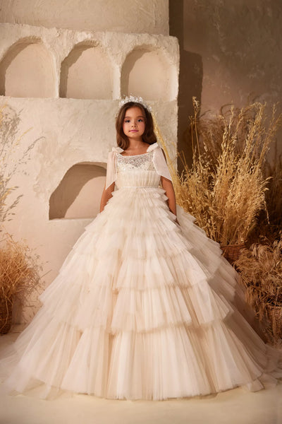 Pentelei Couture 3621 | Girls Ruffled Tulle Pageant Gown