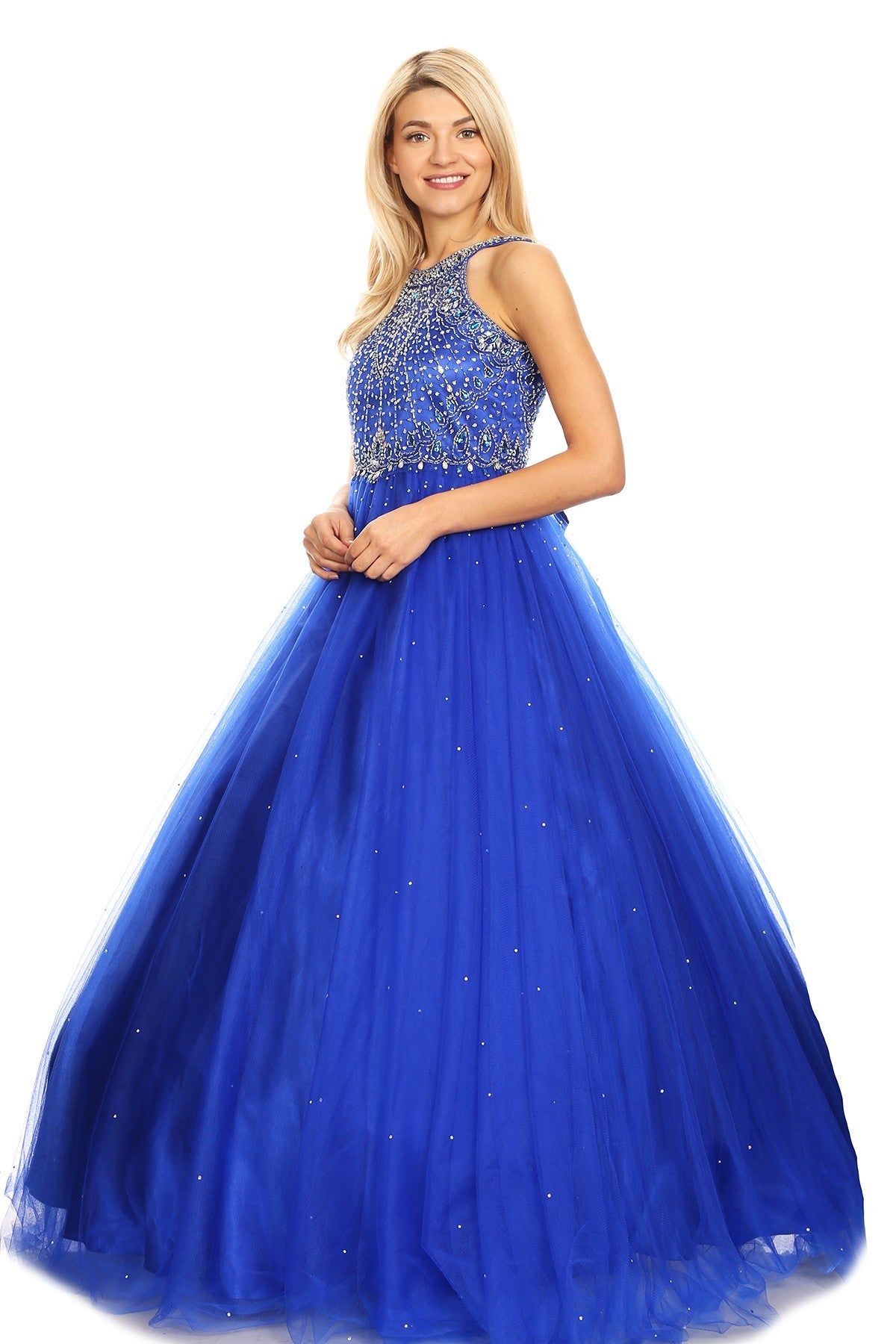 Floor Length Couture Girls Pageant Dress With Halter Neckline