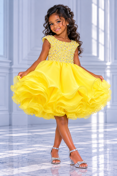 Girls Beaded Pageant Dress with Layered Ruffle Skirt