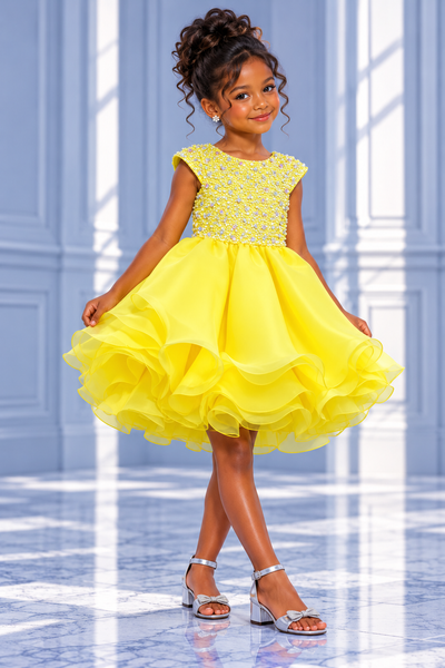 Girls Beaded Pageant Dress with Layered Ruffle Skirt