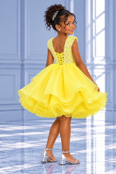 Girls Beaded Pageant Dress with Layered Ruffle Skirt