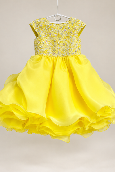 Girls Beaded Pageant Dress with Layered Ruffle Skirt