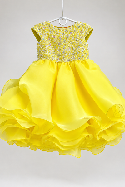 Girls Beaded Pageant Dress with Layered Ruffle Skirt