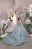 Mint Green Girls Pageant Gown | Fashion Couture Floral Ballgown