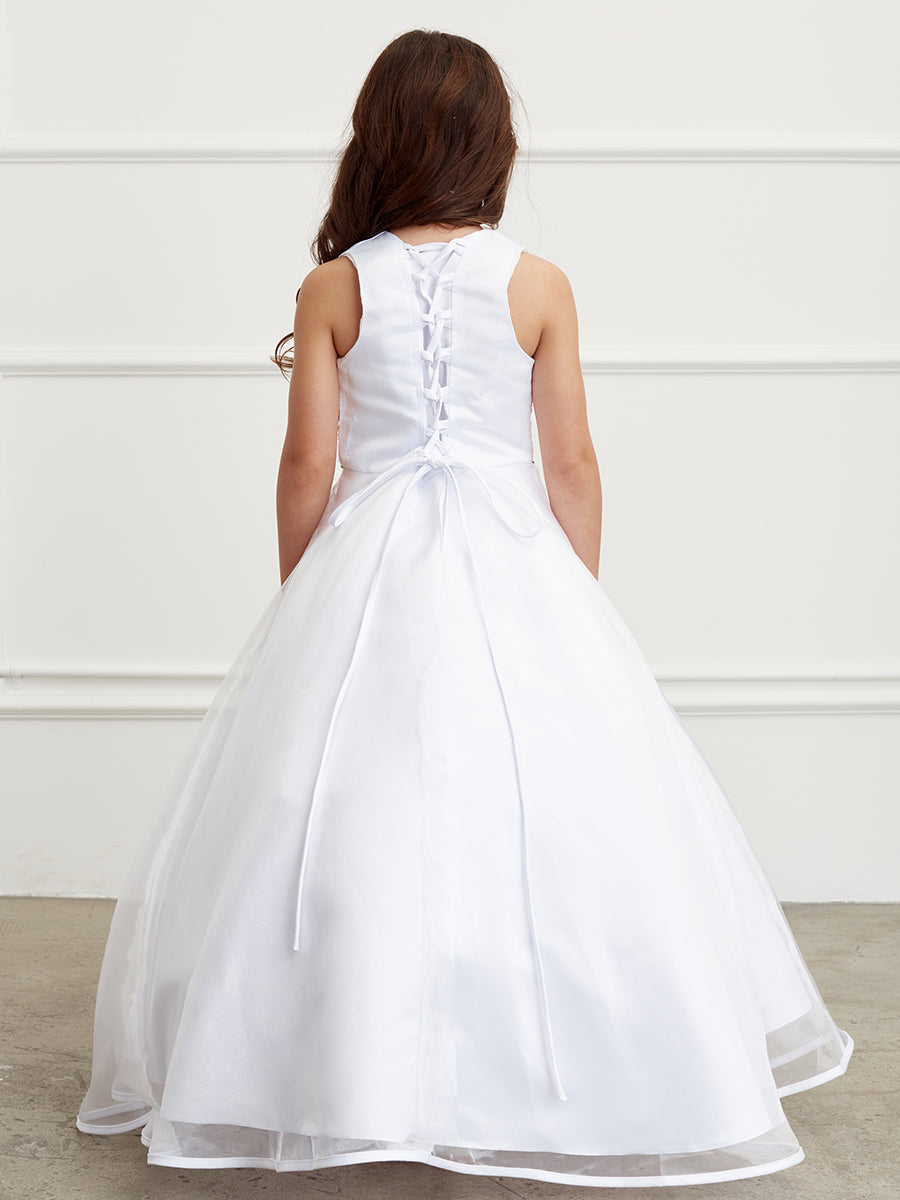 First Communion Floor Length Organza Dress With Matching Lace Bolero