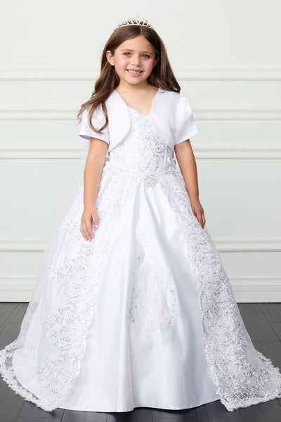 Adeline Communion Dress - Embroidered Gown with Bolero Jacket