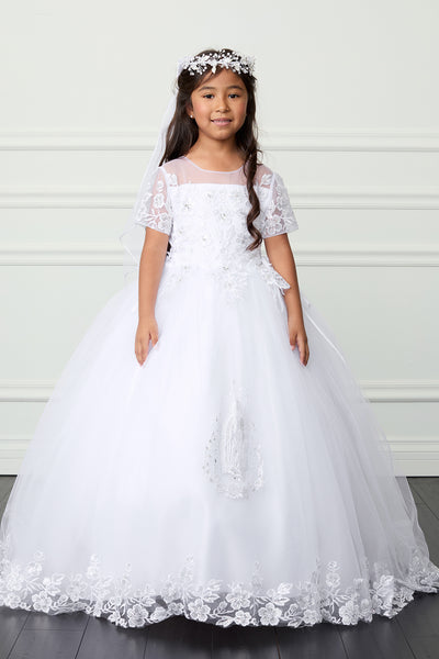 "Lyla Communion Dress - Long Tail Gown with Maria Embroidery