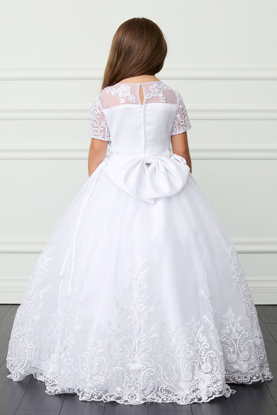 Angelica Communion Dress - Lace Appliqué Gown with Bow