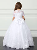 Angelica Communion Dress - Lace Appliqué Gown with Bow