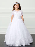 Angelica Communion Dress - Lace Appliqué Gown with Bow