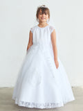 Girls Communion Dress with Virgin Mary | White Floor Length Gown