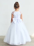 Girls Communion Dress with Virgin Mary | White Floor Length Gown