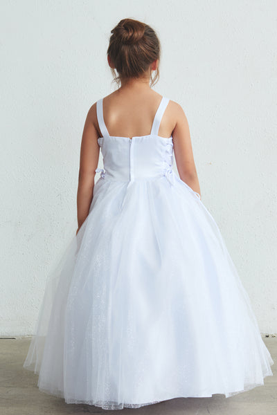 Girls Communion Dress with Virgin Mary | White Floor Length Gown