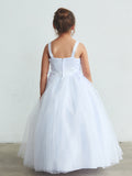 Girls Communion Dress with Virgin Mary | White Floor Length Gown
