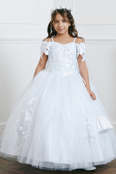 3D Flower Communion Dress with Cape for Girls