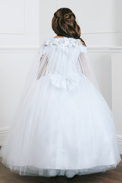 3D Flower Communion Dress with Cape for Girls