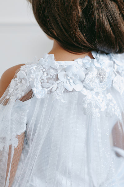 3D Flower Communion Dress with Cape for Girls