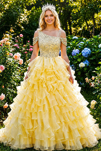 Adelina Yellow Pageant Dress – Brydealo Couture