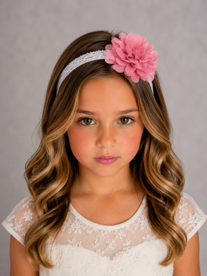 Lace Flower Girl Headband with Rhinestone Flower