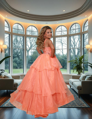 2Cute Kate Parker Girls Pageant Dress | Orange & Turquoise Gown