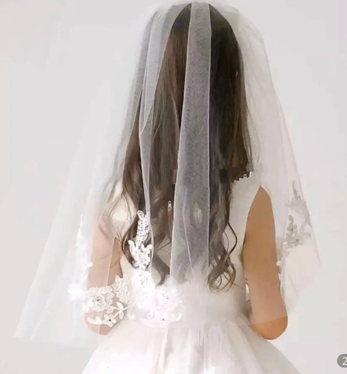 Embroidered Italian Lace First Communion Veil With Cute Bow 