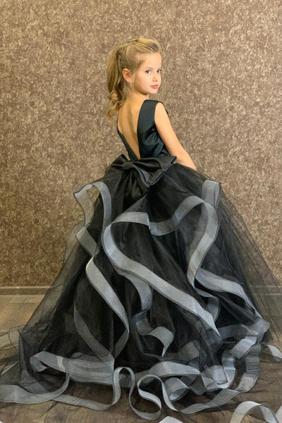 Luxury Studio Couture Satin Tulle Flower Girl Pageant Dress With Train