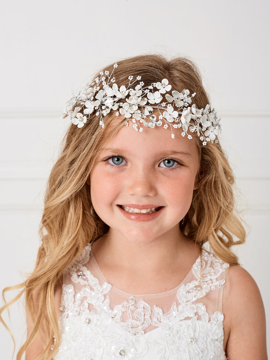 Stunning Floral Wire Headpiece With Crystals And Satin Tie