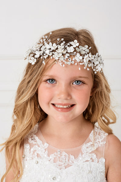 Stunning Floral Wire Headpiece With Crystals And Satin Tie