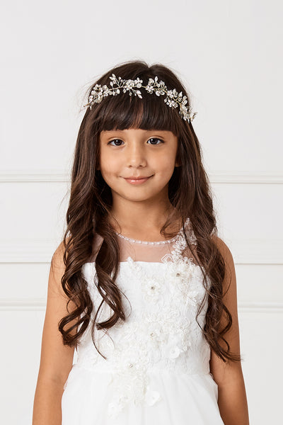 The Aurora Flower Girl Crown With Satin Ties