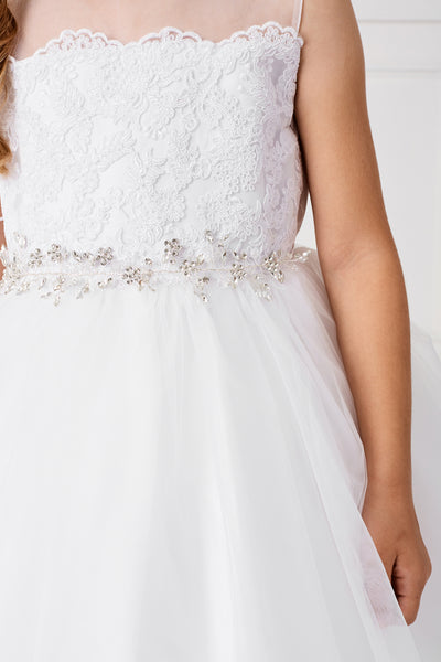 Girls Dazzling Floral Headpiece With Satin Ribbon Tie
