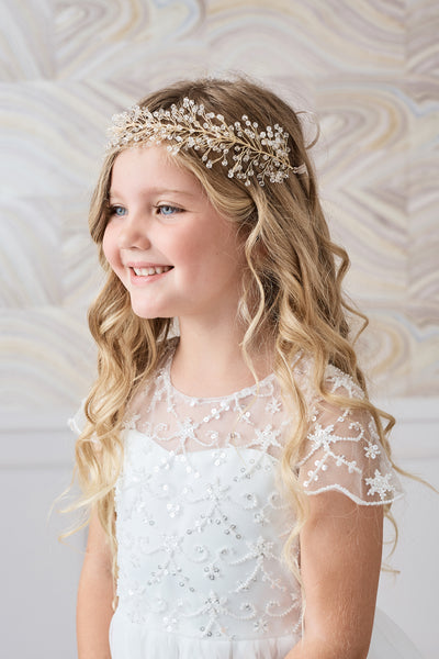 Beautiful Beaded Floral Headpiece With Satin Ribbon