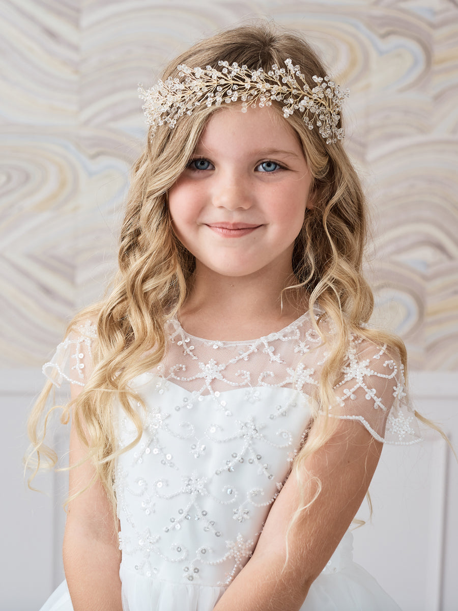 Beautiful Beaded Floral Headpiece With Satin Ribbon