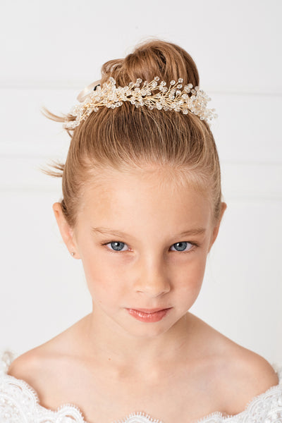 Beautiful Beaded Floral Headpiece With Satin Ribbon