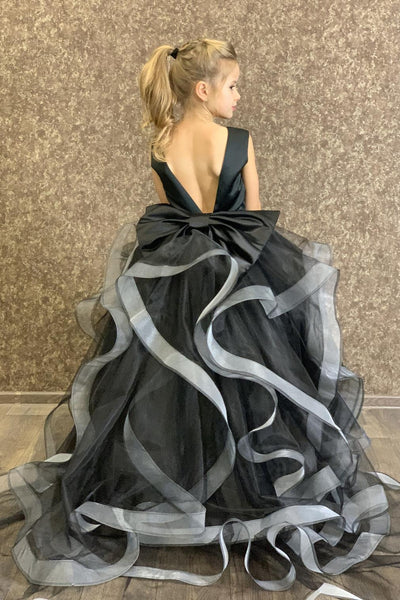 Luxury Studio Couture Satin Tulle Flower Girl Pageant Dress With Train