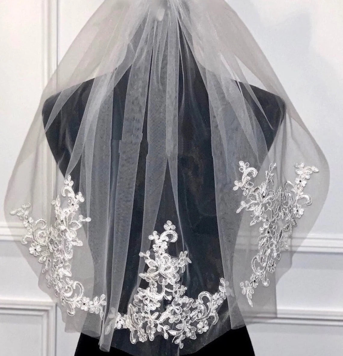 Embroidered Italian Lace First Communion Veil With Cute Bow 