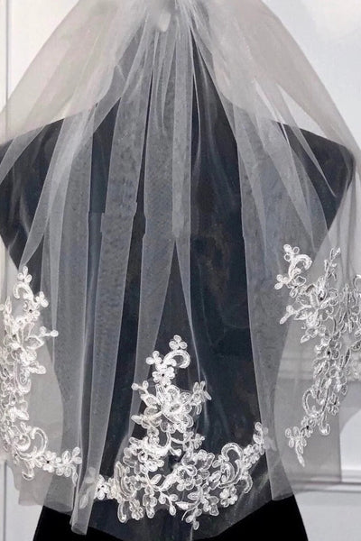 Embroidered Italian Lace First Communion Veil With Cute Bow 
