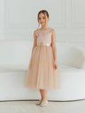 Chic Custom Couture Satin Tulle Flower Girl Party Midi Length Dress