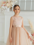 Chic Custom Couture Satin Tulle Flower Girl Party Midi Length Dress