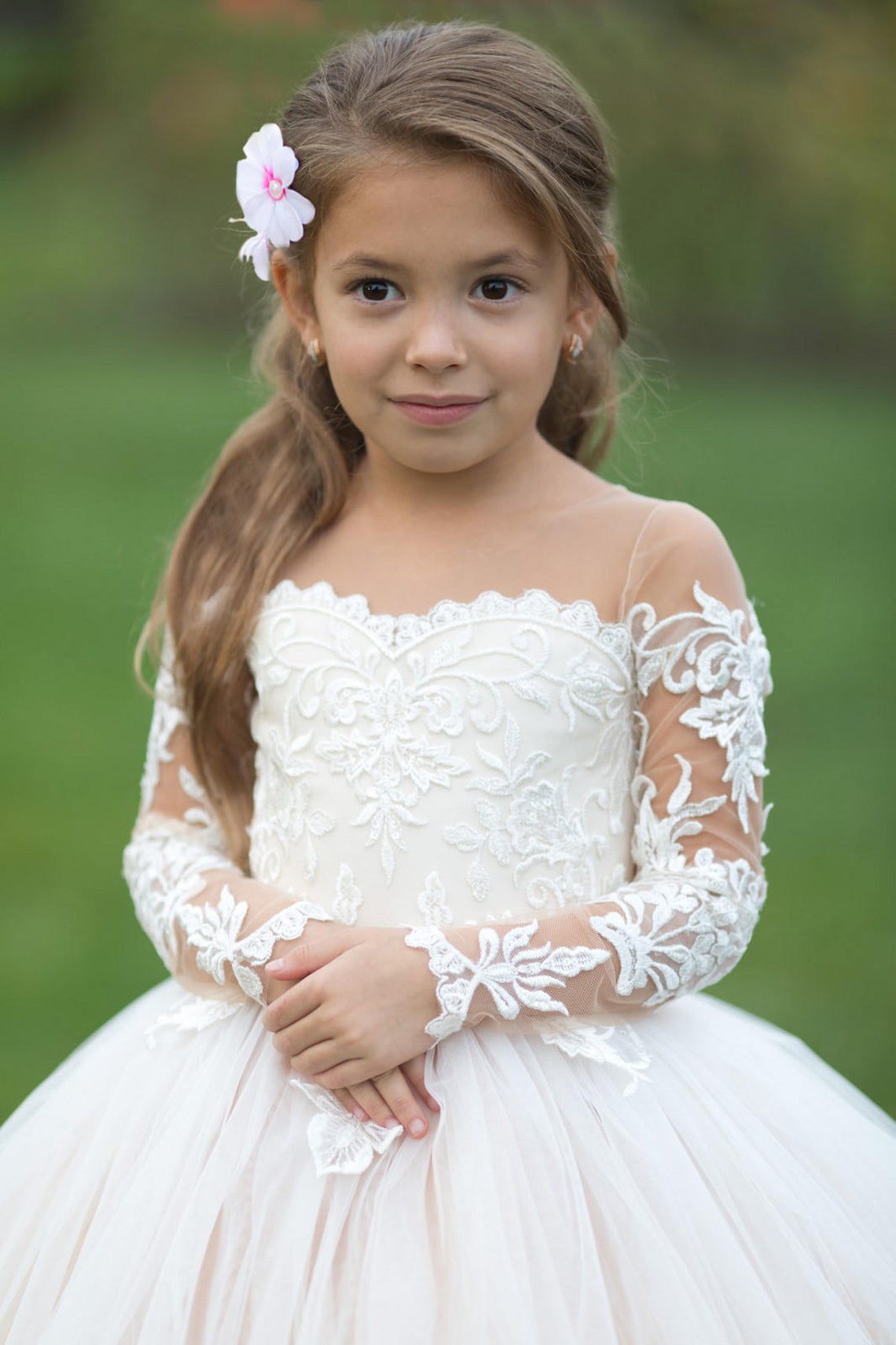 Couture Girls Pageant Flower Girl Communion Baptism Dress With Train
