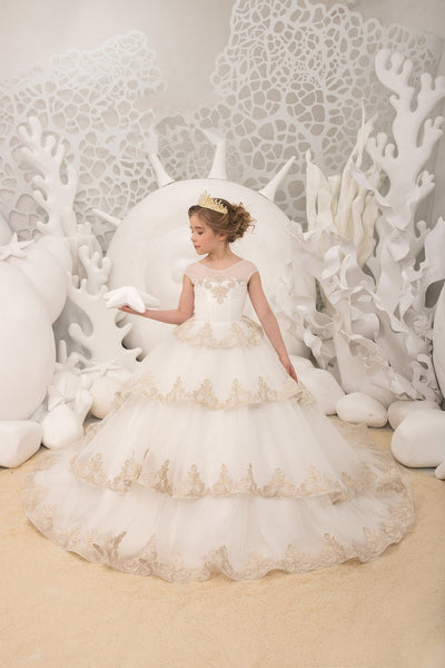 Pageant Girl Tulle Lace Wedding Flower Girl Ivory Birthday Party Long Dress