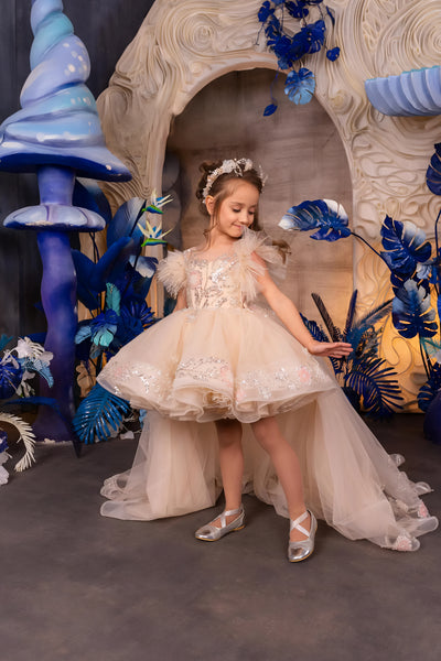 Celene Cappuccino Hi-Lo Couture Pageant Dress for Girls