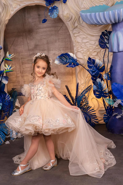Celene Cappuccino Hi-Lo Couture Pageant Dress for Girls
