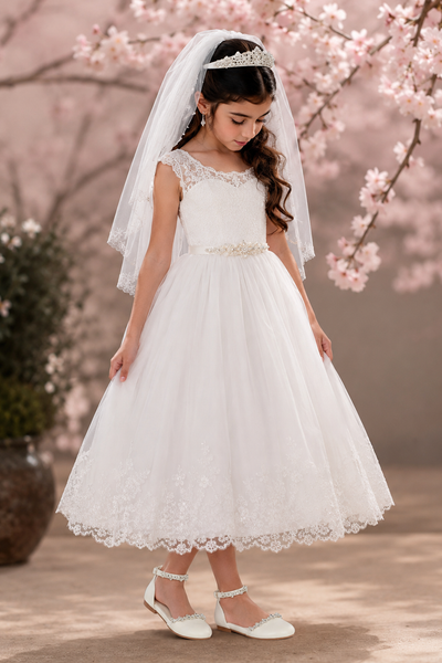 Girls White Crystal Flat – Communion & Flower Girl Shoe