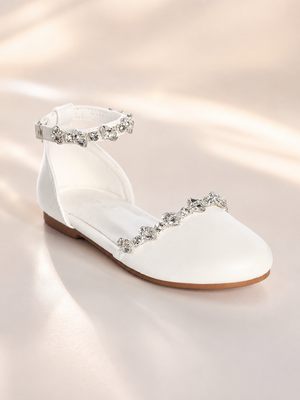 Girls White Crystal Flat – Communion & Flower Girl Shoe
