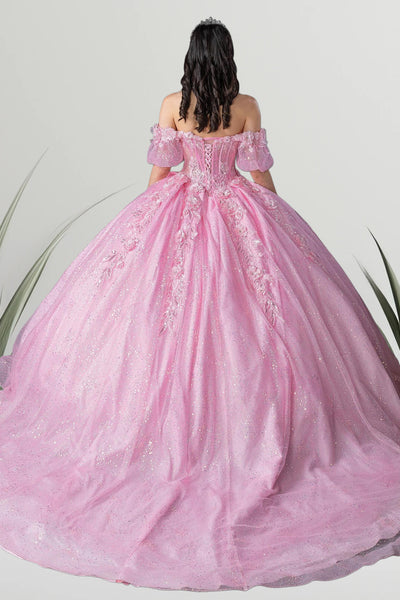 Rosabelle Bloom Pink Quinceañera Gown – Floral Glitter Ballgown