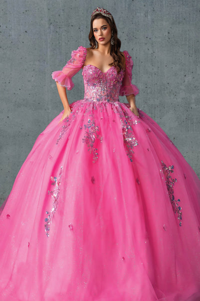Serenella Rosé Quinceañera Gown – Rose Pink Glitter Dress